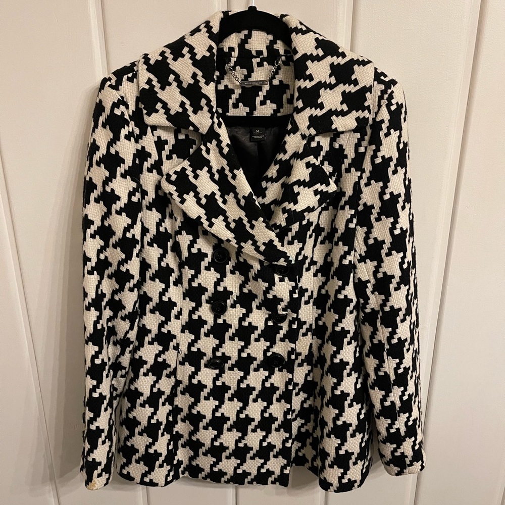 White House Black Market Houndstooth Pea Coat